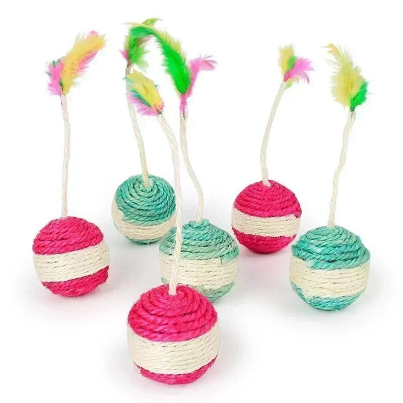 Sisal Rope Cat Toy Ball – Interactive Feather Toy