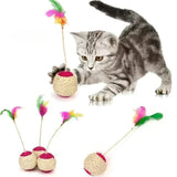 Sisal Rope Cat Toy Ball – Interactive Feather Toy