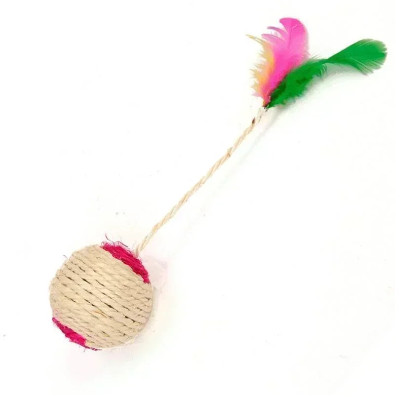 Sisal Rope Cat Toy Ball – Interactive Feather Toy