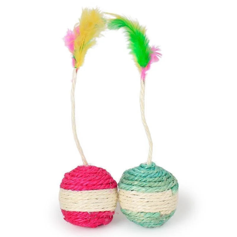 Sisal Rope Cat Toy Ball – Interactive Feather Toy